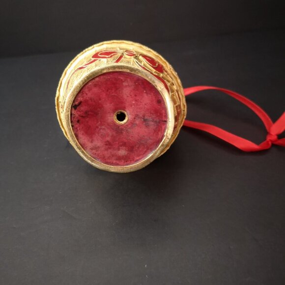 Vintage Cloisonne Christmas Ornament w/ Red Velvet Box Mini Fruit Basket 1999 - Picture 6 of 8